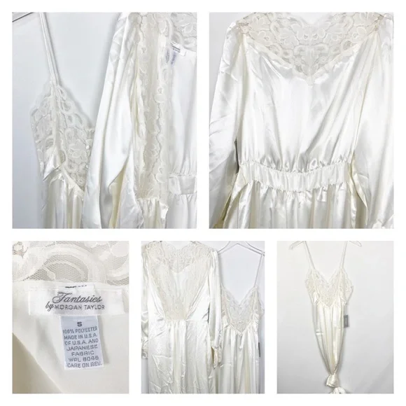 2pc Morgan Taylor Vintage Silky Satin Robe+Gown Set Maxi Small NWT - Picture 5 of 9